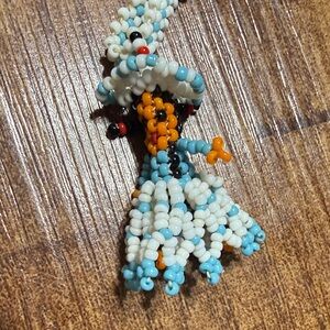 Handcrafted Beaded Doll Necklace Pendant - Light Blue & White